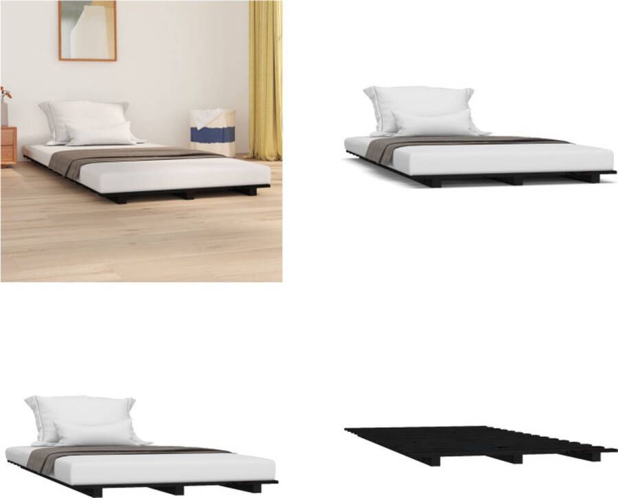 VidaXL Bedframe massief grenenhout zwart 90x200 cm Bedframe Bedframes Bed Bedbodem - Foto 2