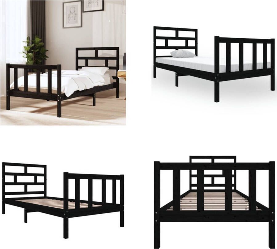 VidaXL Bedframe massief grenenhout zwart 90x200 cm Bedframe Bedframes Bed Bedbodem - Foto 2