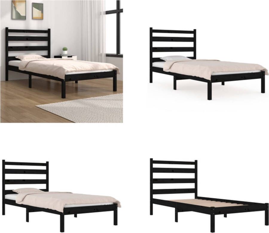 VidaXL Bedframe massief grenenhout zwart 90x200 cm Bedframe Bedframes Eenpersoonsbed Bed
