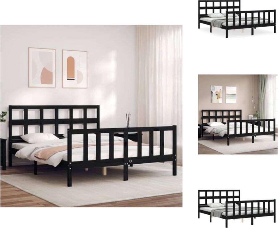 VidaXL Bedframe Massief grenenhout Zwarte kleur 205.5 x 165.5 x 100 cm (L x B x H) Geschikt voor matras 160 x 200 cm Montage vereist Bed