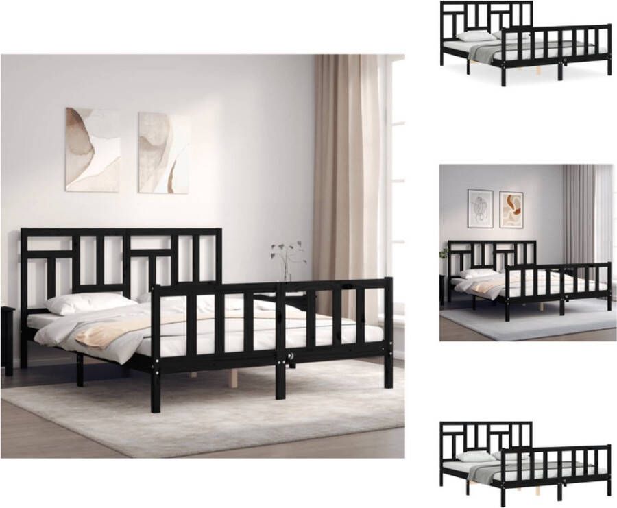 VidaXL Bedframe Massief grenenhout Zwarte kleur 205.5 x 165.5 x 100 cm Montage vereist Bed