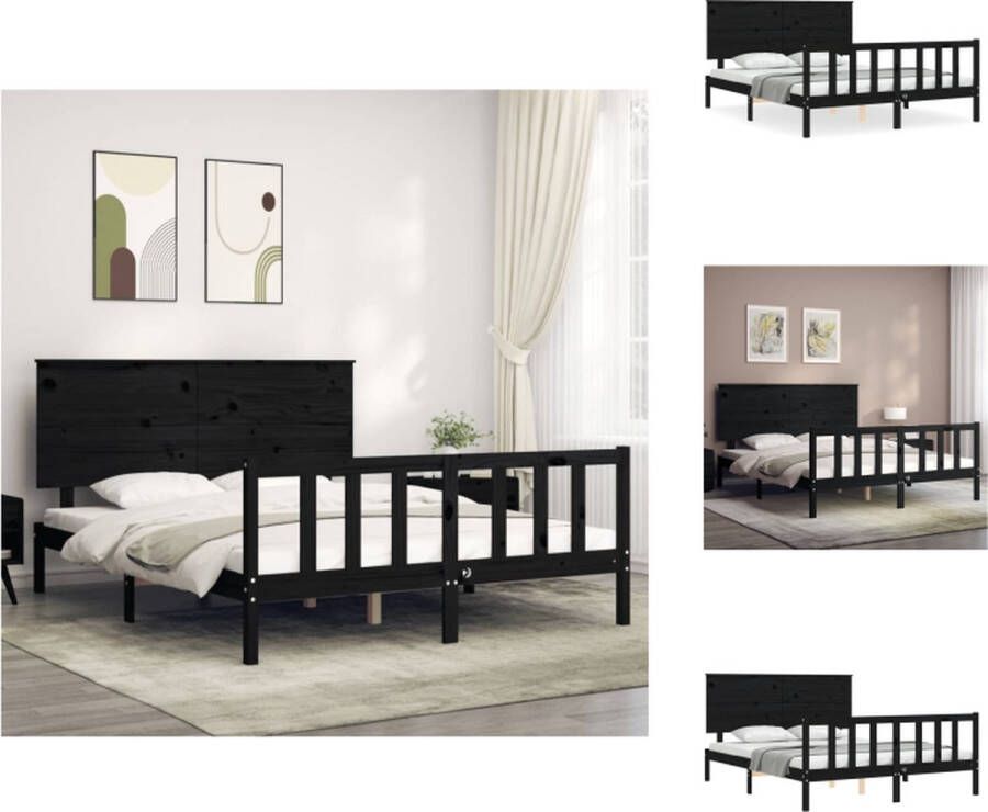 VidaXL Bedframe Massief grenenhout Zwarte kleur 205.5 x 165.5 x 82.5 cm Geschikt voor matras 160 x 200 cm Montage vereist Bed