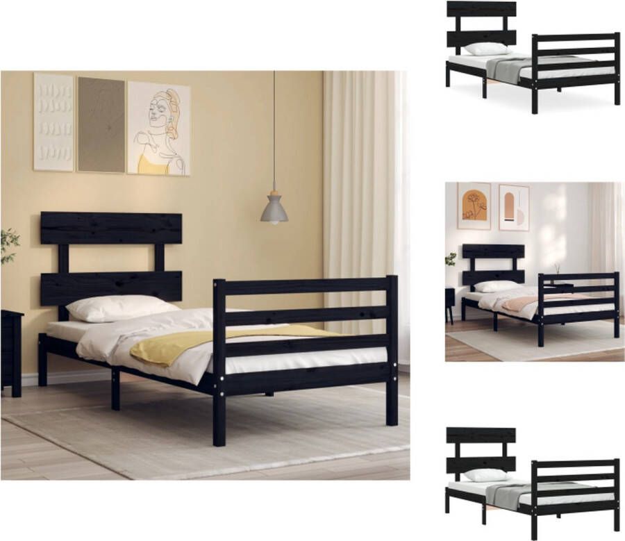 VidaXL Bedframe Massief Grenenhout Zwarte kleur Afmetingen- 205.5 x 105.5 x 81 cm Geschikt voor matras 100 x 200 cm Montage vereist Bed