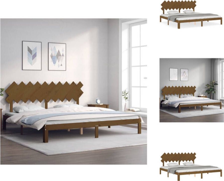 VidaXL Bedframe Bedframes Bed Tweepersoonsbed Bedframe met hoofdbord massief hout honingbruin 200x200 cm - Foto 6