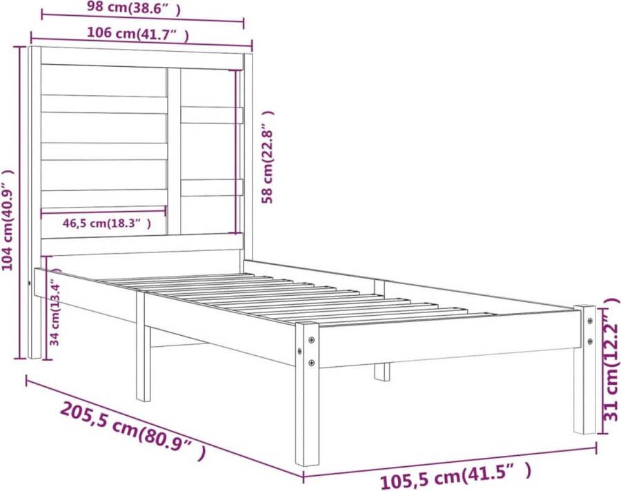 VidaXL -Bedframe-massief-hout-100x200-cm
