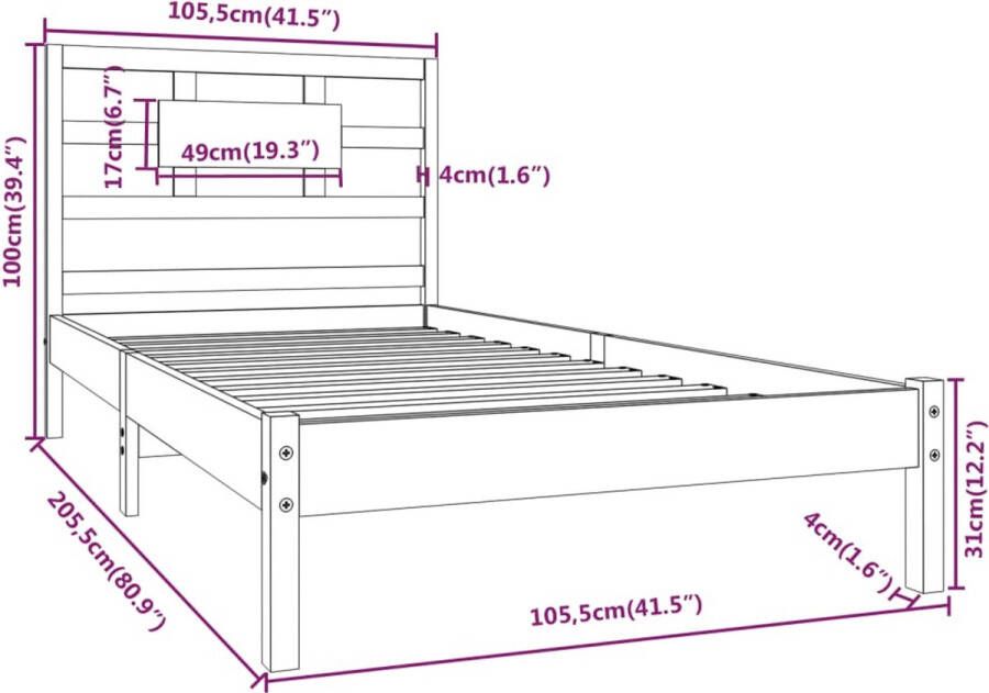 VidaXL -Bedframe-massief-hout-100x200-cm - Foto 2