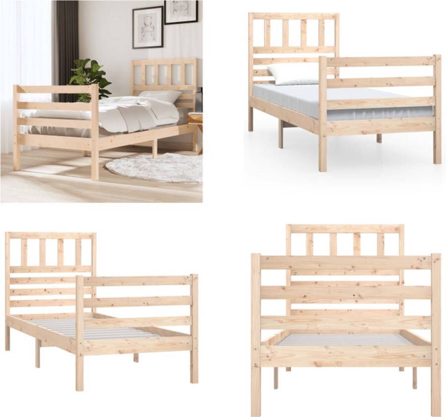 VidaXL Bedframe massief hout 100x200 cm Bedframe Bedframes Eenpersoonsbed Bed - Foto 2