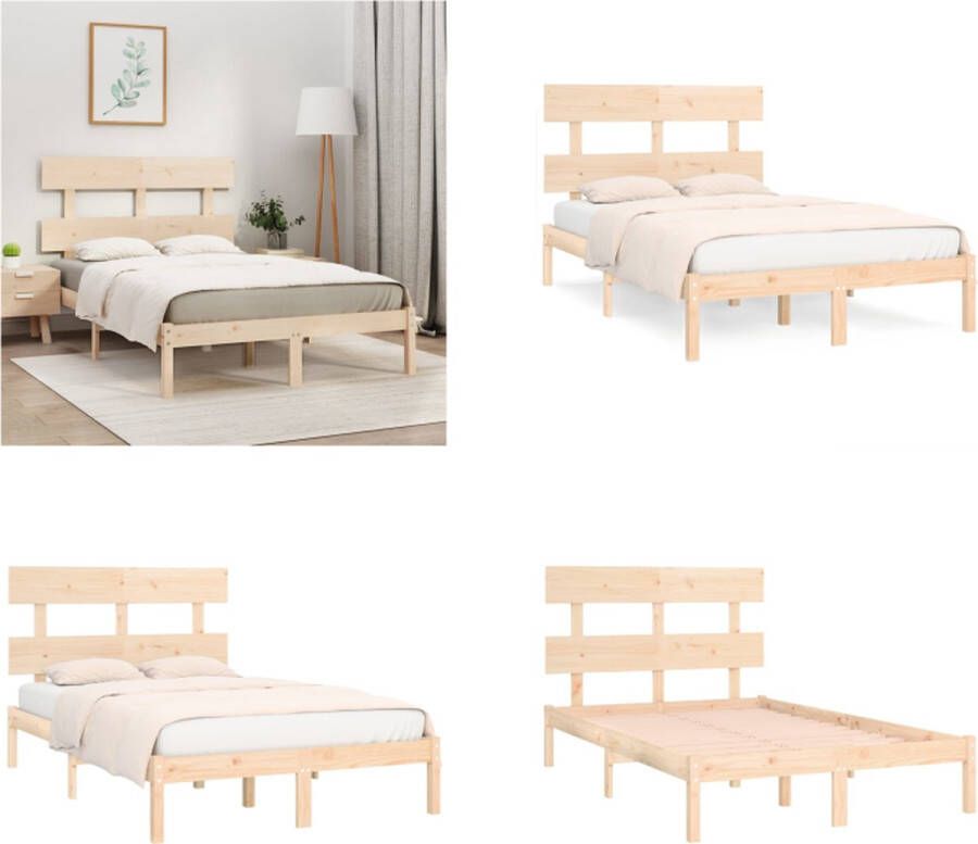 VidaXL Bedframe massief hout 120x190 cm 4FT Small Double Bedframe Bedframes Tweepersoonsbed Bed - Foto 9