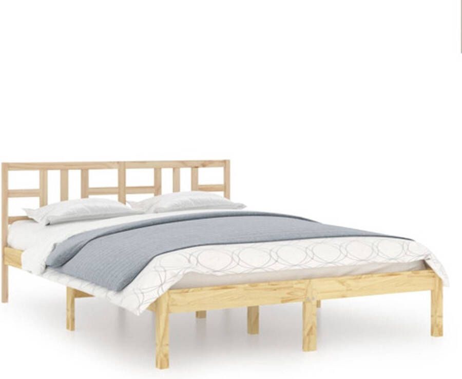 VidaXL Bedframe Massief Grenenhout 135x190 cm Houten Bed Frame Massief Grenenhout Tweepersoons Bed Boxspring Bed King Size Bed Hoofdbord Bedbank - Foto 2