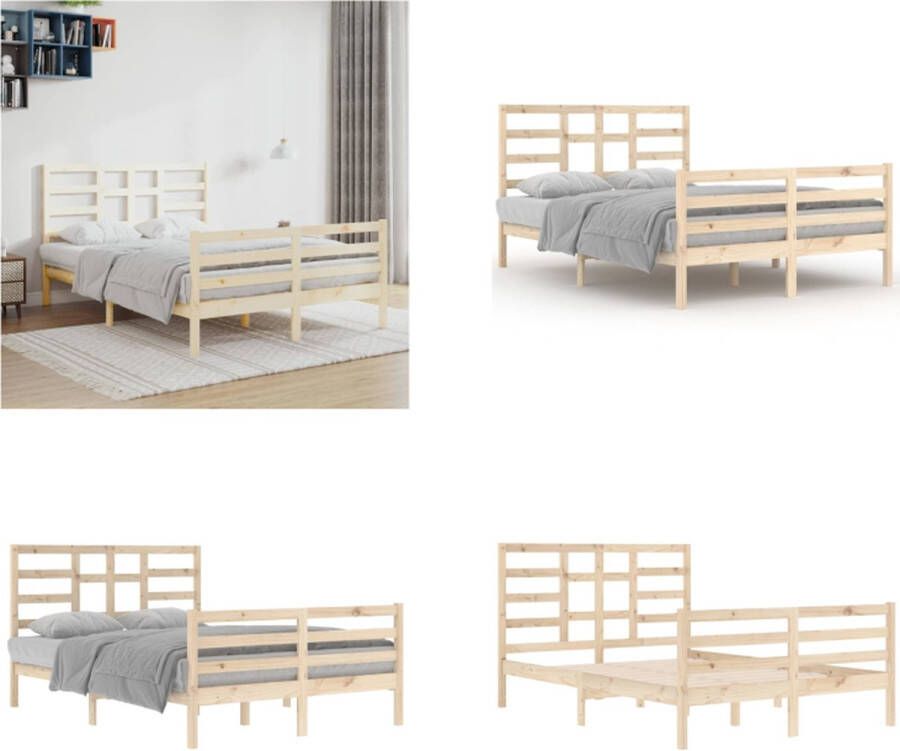 VidaXL Bedframe zonder matras massief hout 140x200 cm Bedframe Bedframes Bed Bedbodem - Foto 4