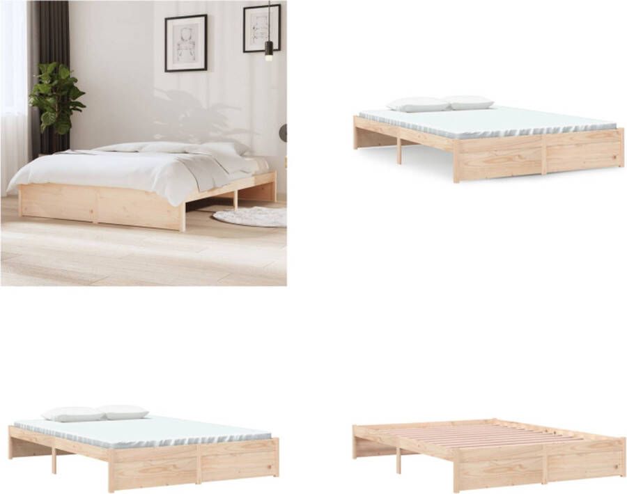 VidaXL Bedframe zonder matras massief hout 140x200 cm Bedframe Bedframes Bed Bedbodem - Foto 6