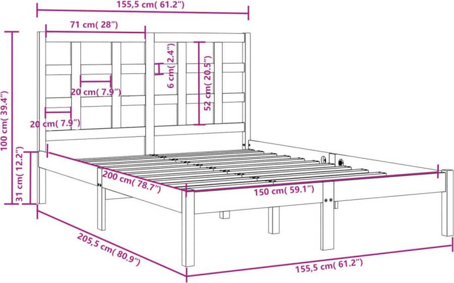 VidaXL -Bedframe-massief-hout-150x200-cm-5FT-King-Size - Foto 2