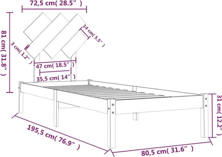 VidaXL -Bedframe-massief-hout-75x190-cm-2FT6-Small-Single - Foto 3