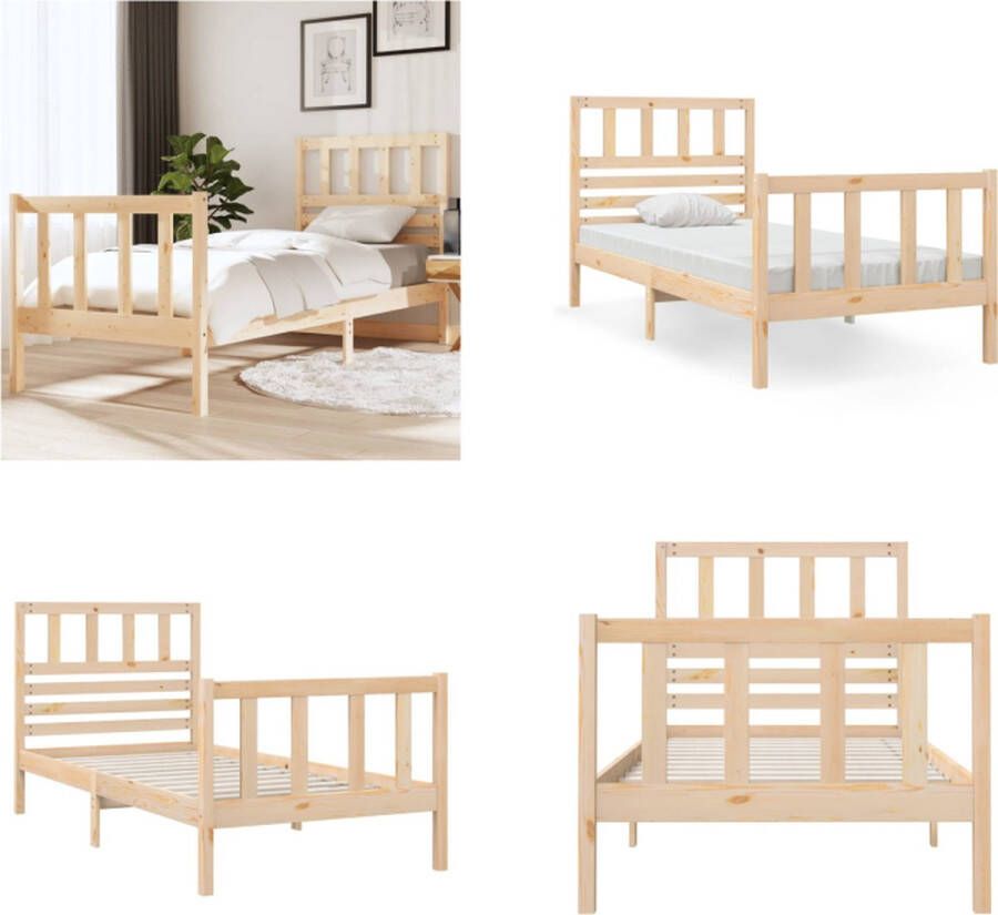 VidaXL Bedframe massief hout 75x190 cm 2FT6 small single Bedframe Bedframes Eenpersoonsbed Bed