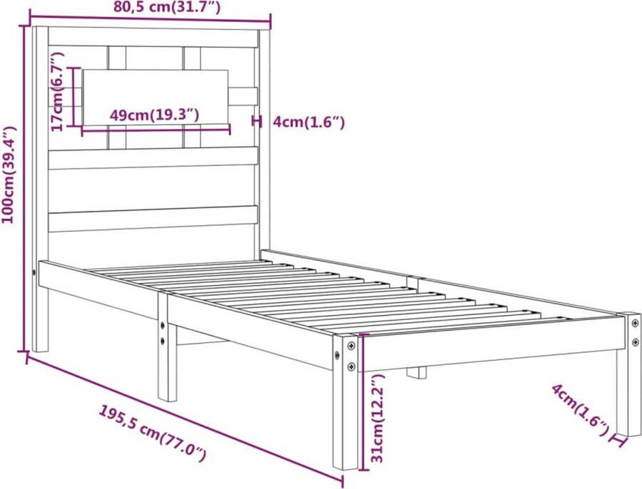 VidaXL -Bedframe-massief-grenenhout-75x190-cm-UK-Small-Single - Foto 15