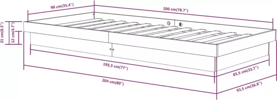 VidaXL -Bedframe-massief-hout-90x200-cm
