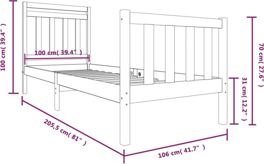 VidaXL -Bedframe-massief-hout-grijs-100x200-cm - Foto 3