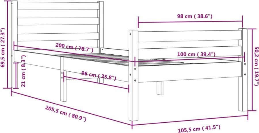 VidaXL -Bedframe-massief-hout-grijs-100x200-cm - Foto 3