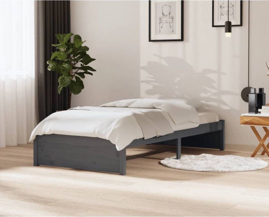 VidaXL -Bedframe-massief-hout-grijs-100x200-cm