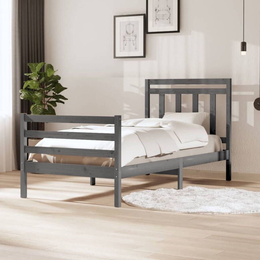 VidaXL -Bedframe-massief-hout-grijs-100x200-cm