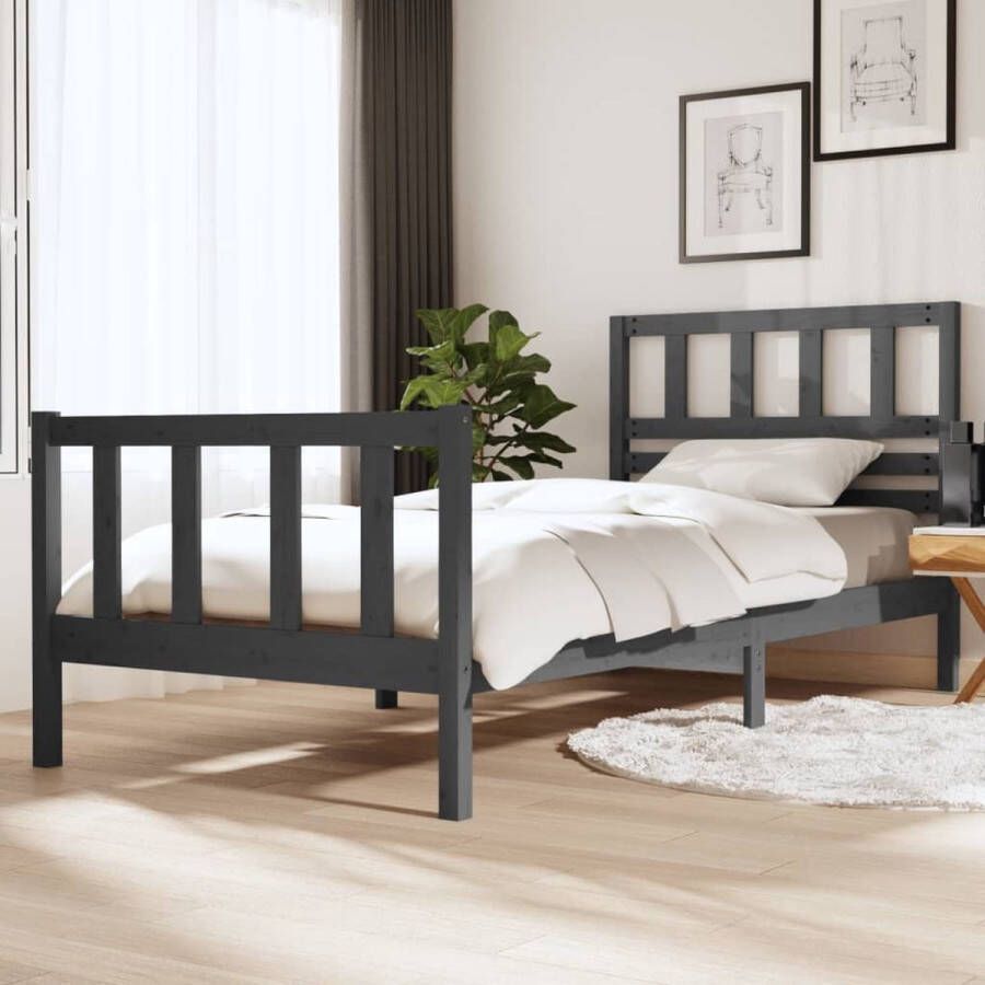 VidaXL -Bedframe-massief-hout-grijs-100x200-cm