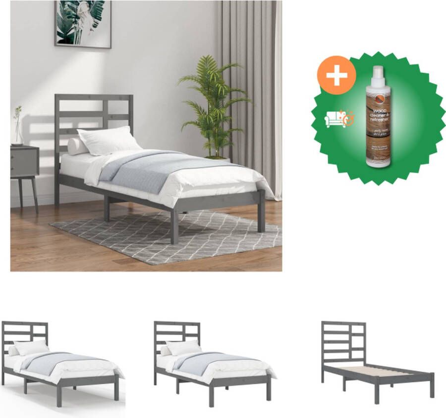 VidaXL Houten Bedframe Modern Eenpersoonsbed Afmeting- 205.5 x 105.5 x 69.5 cm Kleur- Grijs Materiaal- Grenenhout Ken- Stabiel en comfortabel Bed Inclusief Houtreiniger en verfrisser