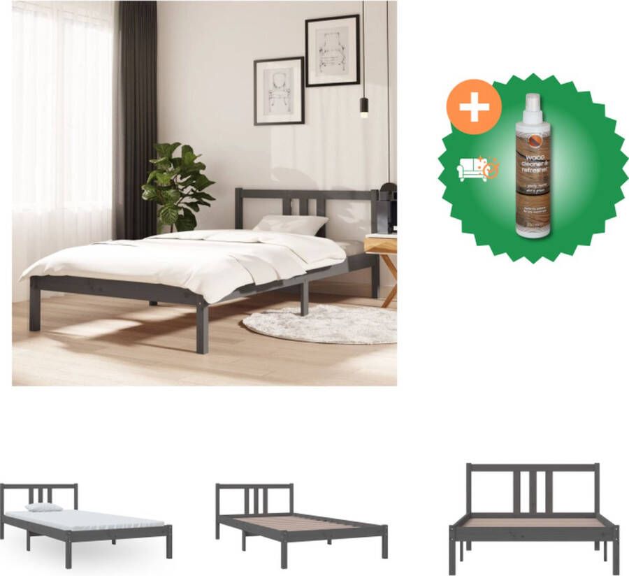 VidaXL Houten Bedframe Modern Eenpersoonsbed Afmeting- 205.5 x 105.5 x 69.5 cm Kleur- Grijs Materiaal- Grenenhout Ken- Stabiel en comfortabel Bed Inclusief Houtreiniger en verfrisser