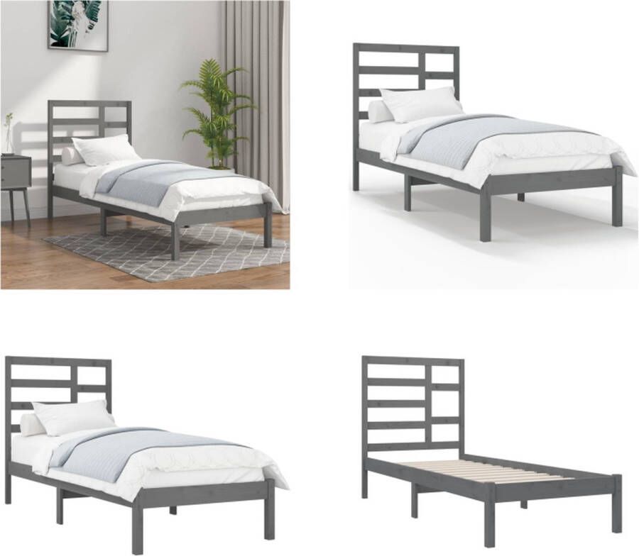 VidaXL Bedframe massief hout grijs 100x200 cm Bedframe Bedframes Bed Bedbodem
