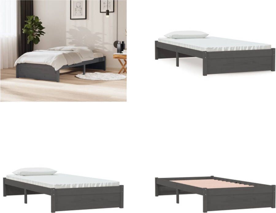 VidaXL Bedframe massief hout grijs 100x200 cm Bedframe Bedframes Bed Bedbodem - Foto 3