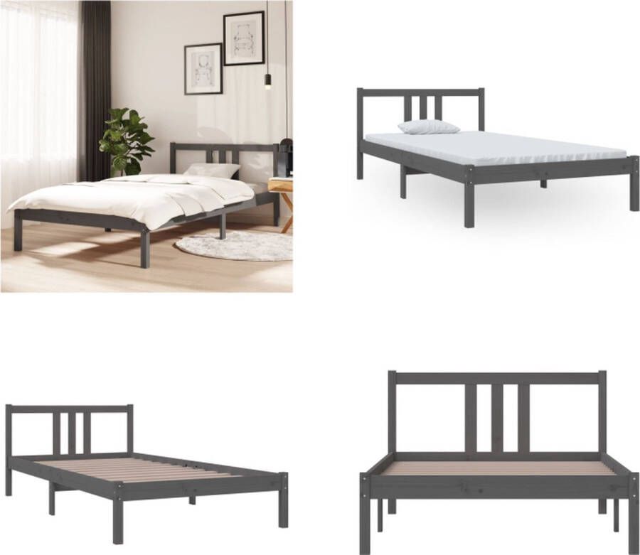 VidaXL Bedframe massief hout grijs 100x200 cm Bedframe Bedframes Bed Bedbodem