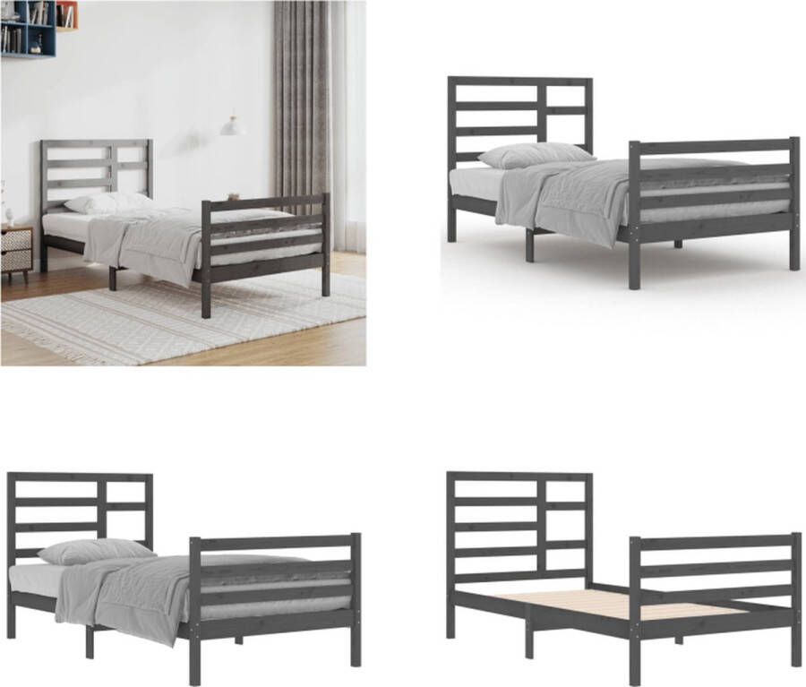 VidaXL Bedframe massief hout grijs 100x200 cm Bedframe Bedframes Bed Bedbodem