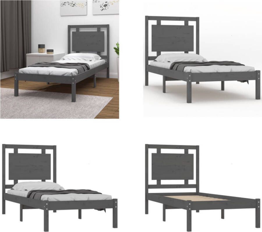 VidaXL Bedframe massief hout grijs 100x200 cm Bedframe Bedframes Eenpersoonsbed Bed