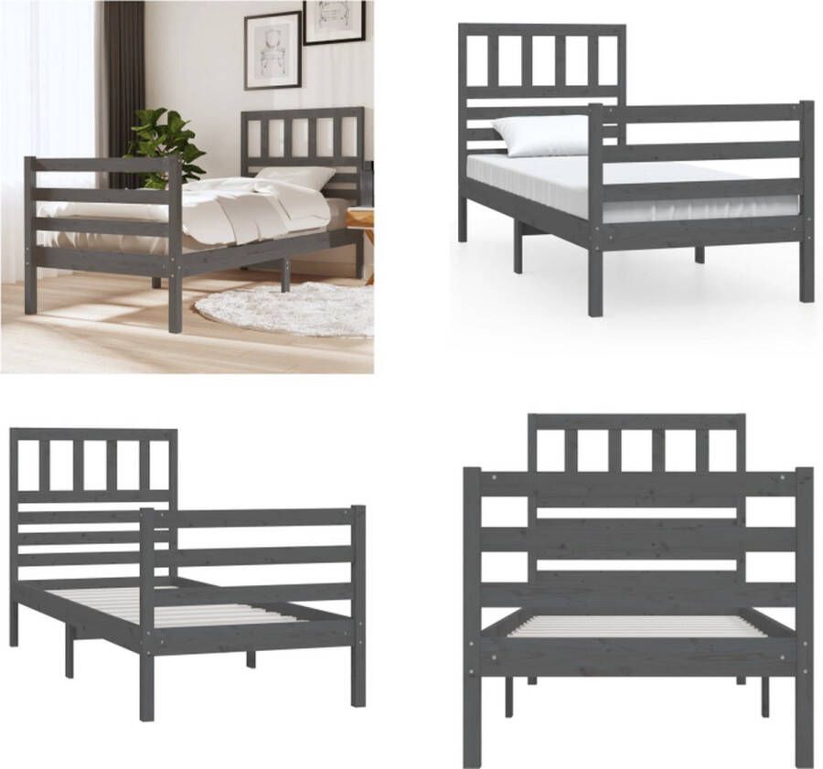 VidaXL Bedframe massief hout grijs 100x200 cm Bedframe Bedframes Eenpersoonsbed Bed