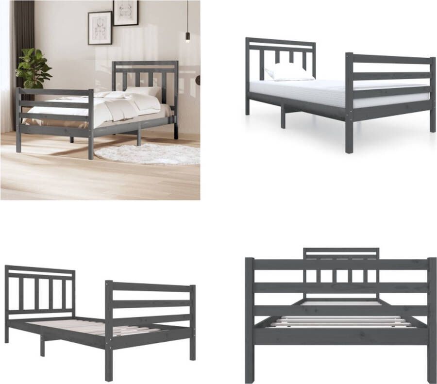 VidaXL Bedframe massief hout grijs 100x200 cm Bedframe Bedframes Eenpersoonsbed Bed