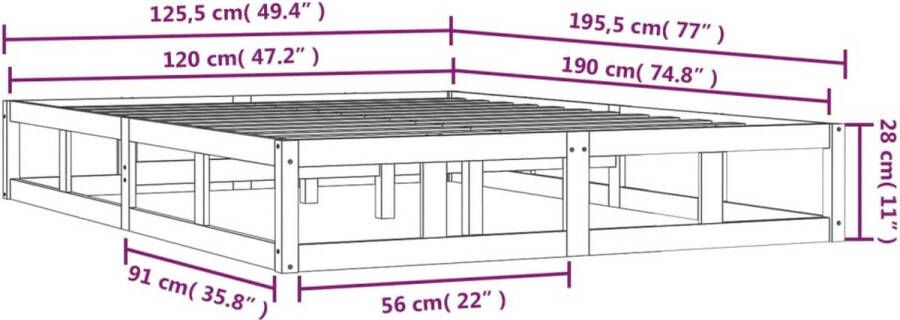 VidaXL -Bedframe-massief-hout-grijs-120x190-cm-4FT-Small-Double - Foto 2