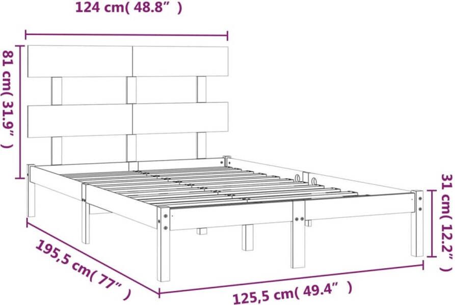 VidaXL -Bedframe-massief-hout-grijs-120x190-cm-4FT-Small-Double - Foto 2