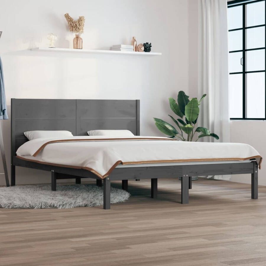 VidaXL -Bedframe-massief-hout-grijs-120x190-cm-4FT-Small-Double - Foto 1