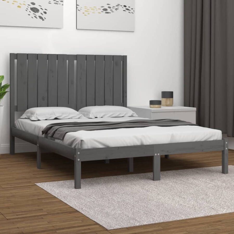 VidaXL -Bedframe-massief-hout-grijs-120x190-cm-4FT-Small-Double - Foto 1