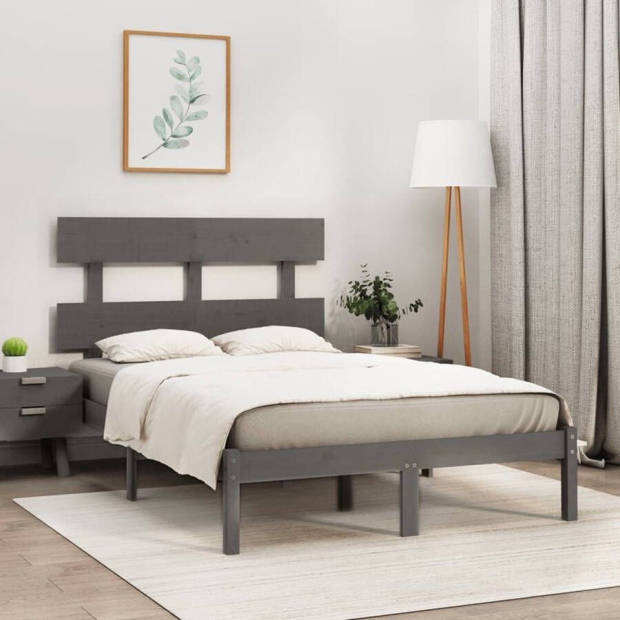 VidaXL -Bedframe-massief-hout-grijs-120x190-cm-4FT-Small-Double - Foto 1
