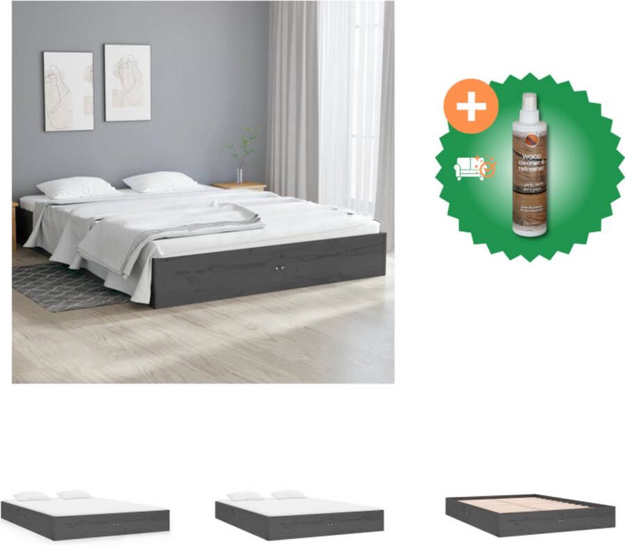 VidaXL Houten Bedframe Grijs 195.5 x 125.5 x 69.5 cm Massief Grenenhout Multiplex Lattenbodem Bed Inclusief Houtreiniger en verfrisser - Foto 2