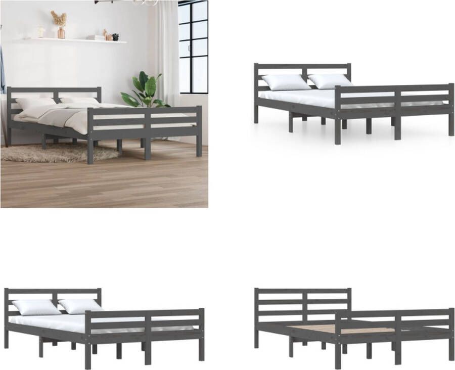 VidaXL Bedframe massief hout grijs 120x190 cm 4FT Small Double Bedframe Bedframes Bed Bedbodem