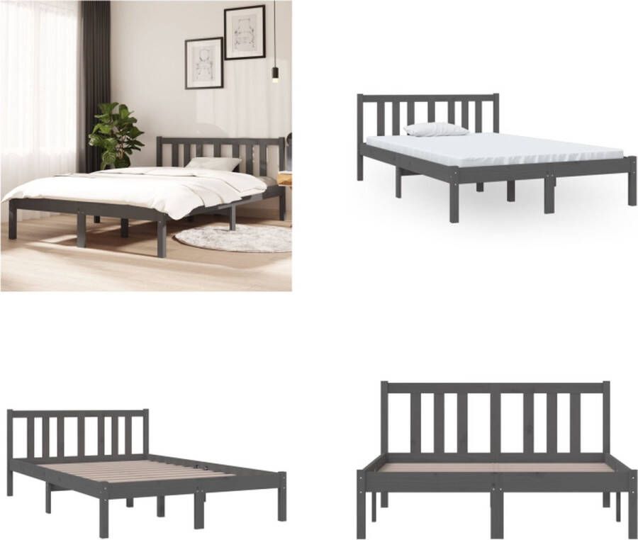 VidaXL Bedframe massief hout grijs 120x190 cm 4FT Small Double Bedframe Bedframes Bed Bedbodem