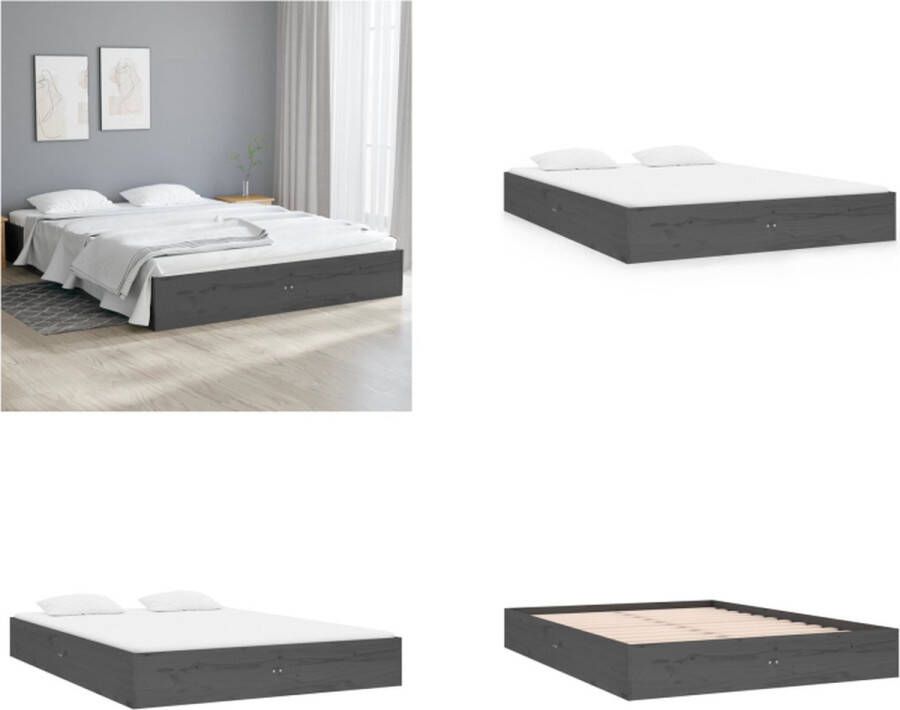 vidaXL Bedframe massief hout grijs 120x190 cm 4FT Small Double Bedframe Bedframes Bed Bedbodem