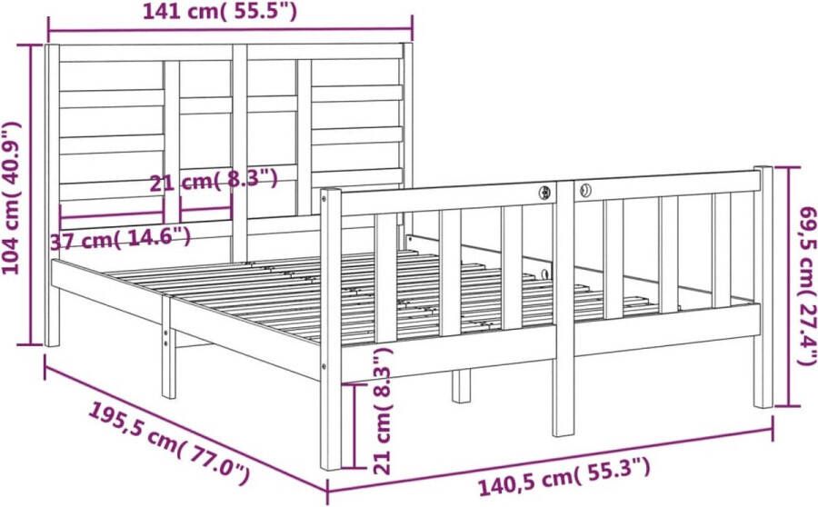 VidaXL -Bedframe-massief-hout-grijs-135x190-cm-4FT6-Double