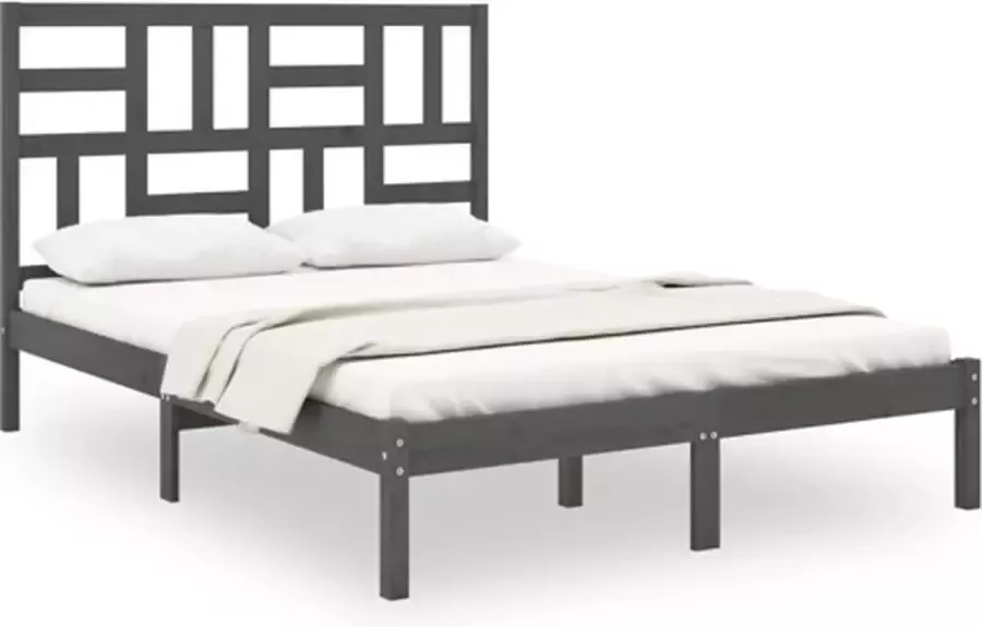 VidaXL -Bedframe-massief-hout-grijs-135x190-cm-4FT6-Double
