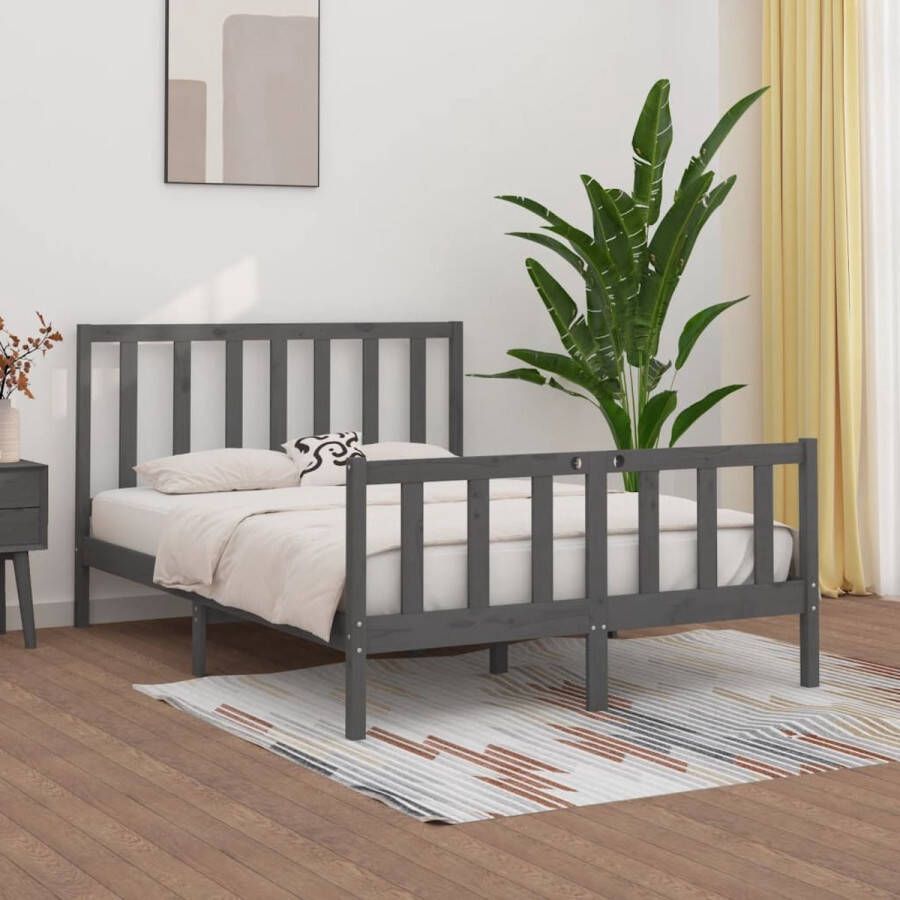 VidaXL -Bedframe-massief-hout-grijs-135x190-cm-4FT6-Double - Foto 1