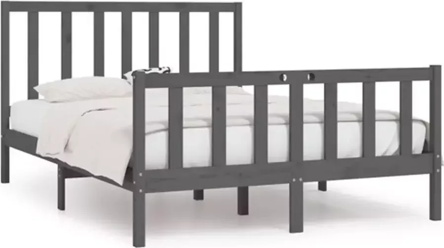 VidaXL -Bedframe-massief-hout-grijs-135x190-cm-4FT6-Double - Foto 2