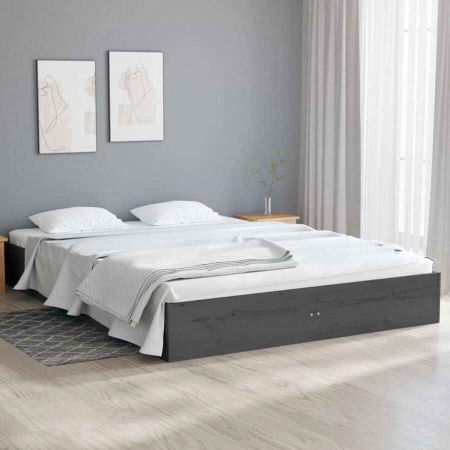 VidaXL -Bedframe-massief-hout-grijs-140x190-cm - Foto 1