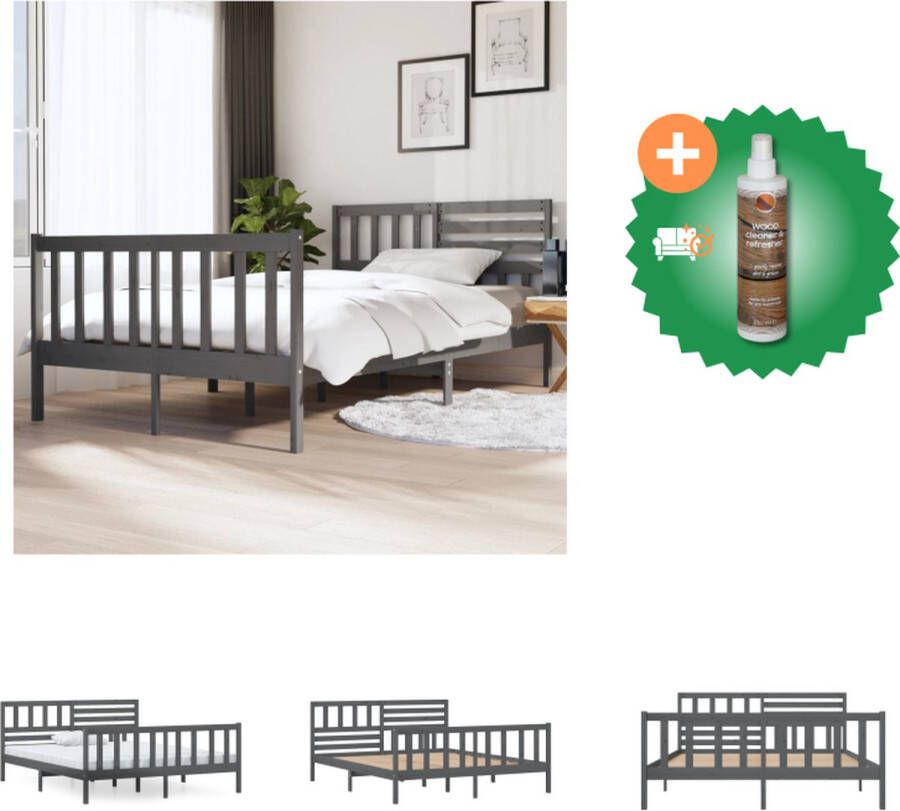 VidaXL Bedframe massief hout grijs 140x190 cm Bed Inclusief Houtreiniger en verfrisser