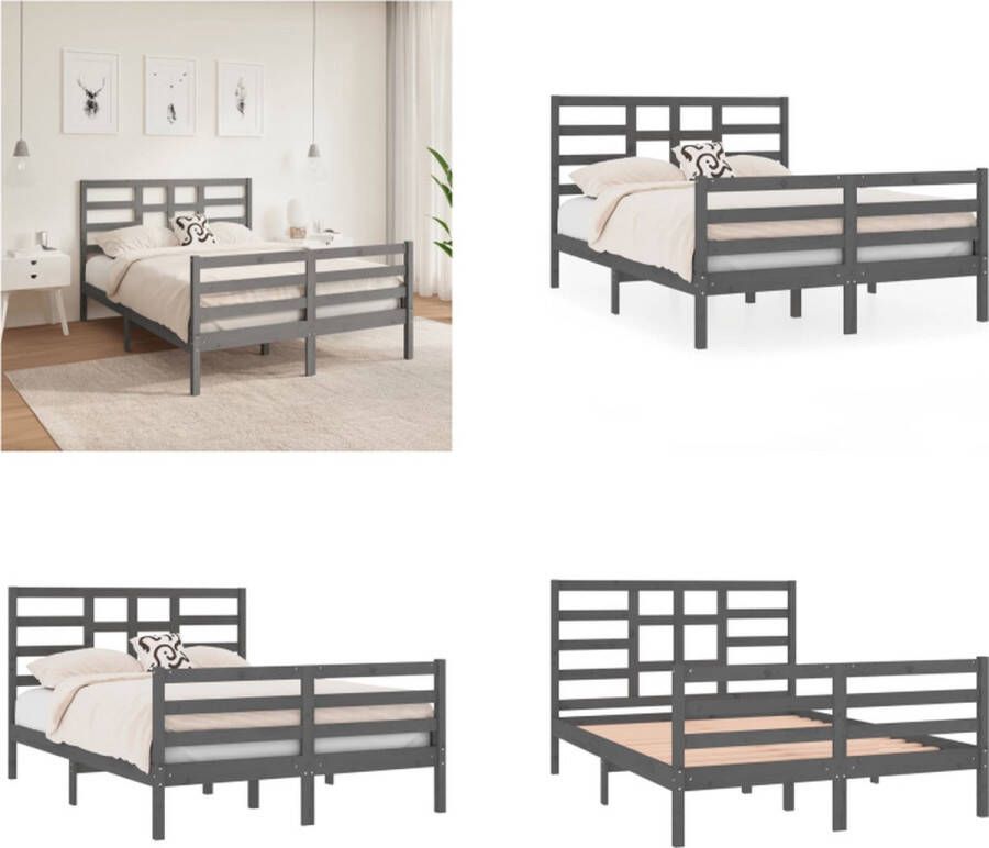 VidaXL Bedframe massief hout grijs 140x190 cm Bedframe Bedframes Bed Bedbodem